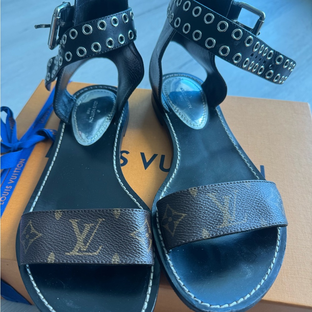 Louis Vuitton Black and Brown Monogram Sandals